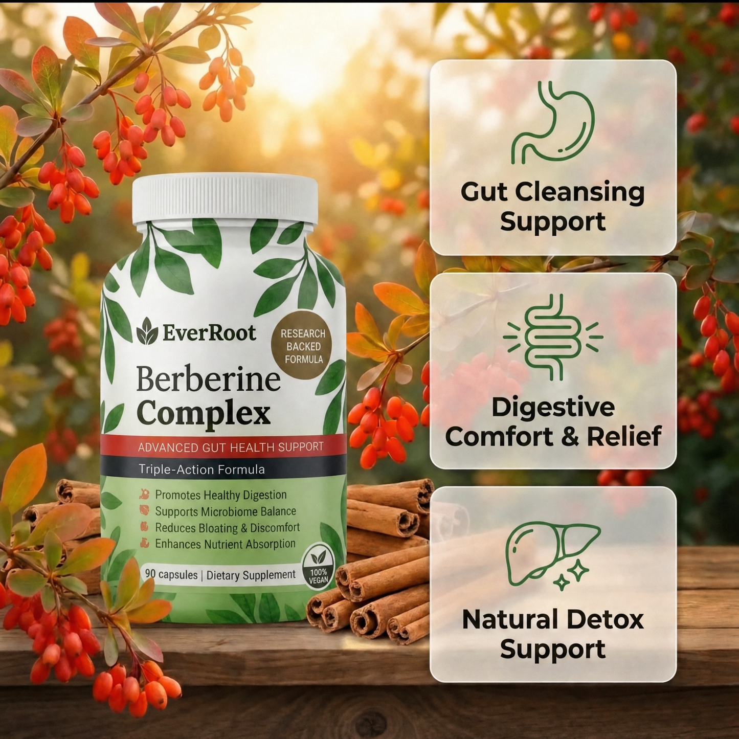EverRoot™ Gut Reset Complex with Berberine, Ceylon Cinnamon, and Chromium